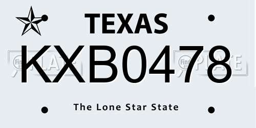 KXB0478 Texas License Plate