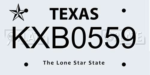 KXB0559 Texas License Plate