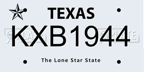 KXB1944 Texas License Plate