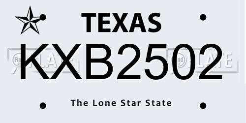 KXB2502 Texas License Plate
