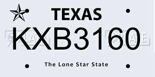 KXB3160 Texas License Plate
