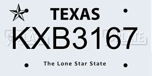 KXB3167 Texas License Plate