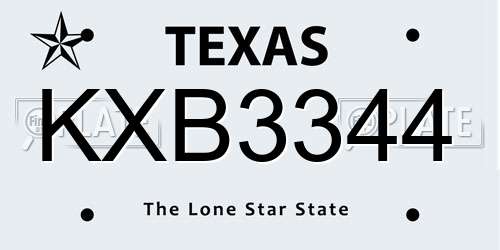 KXB3344 Texas License Plate