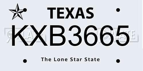 KXB3665 Texas License Plate