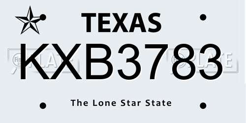 KXB3783 Texas License Plate