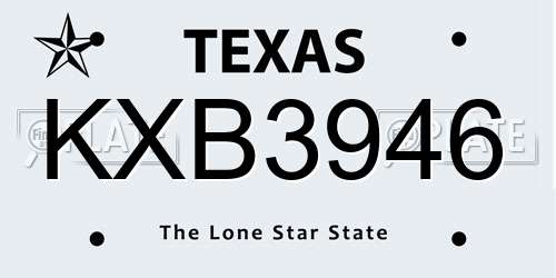 KXB3946 Texas License Plate