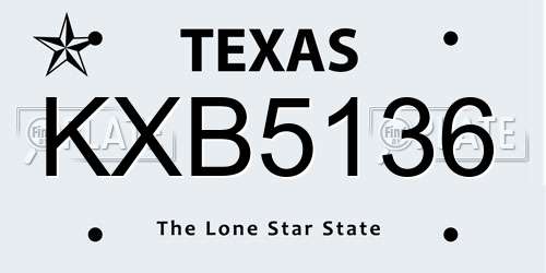 KXB5136 Texas License Plate