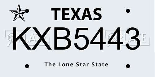 KXB5443 Texas License Plate
