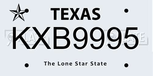 KXB9995 Texas License Plate