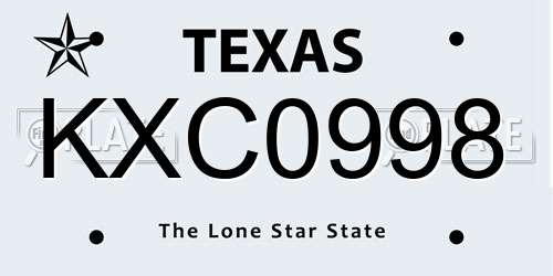 KXC0998 Texas License Plate