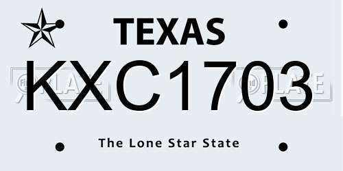 KXC1703 Texas License Plate