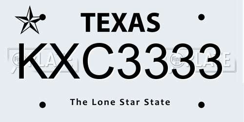 KXC3333 Texas License Plate