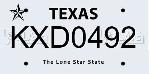 KXD0492 Texas License Plate