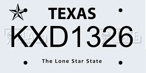 KXD1326 Texas License Plate