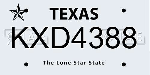 KXD4388 Texas License Plate