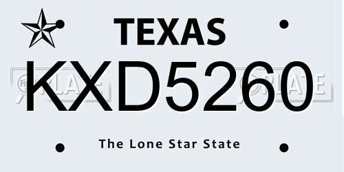 KXD5260 Texas License Plate