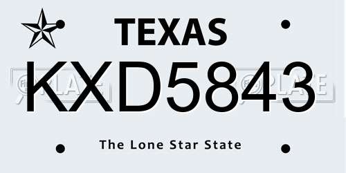 KXD5843 Texas License Plate
