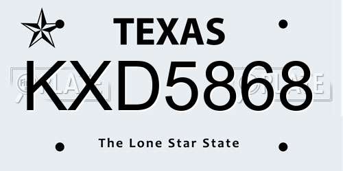 KXD5868 Texas License Plate