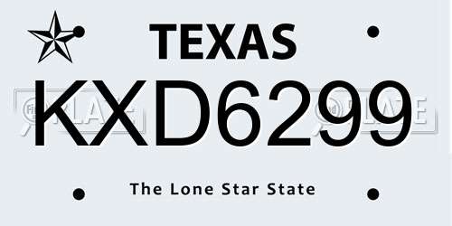 KXD6299 Texas License Plate