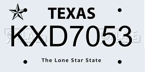 KXD7053 Texas License Plate