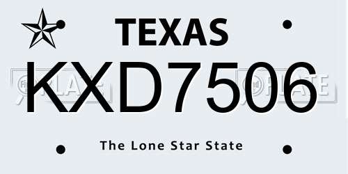 KXD7506 Texas License Plate