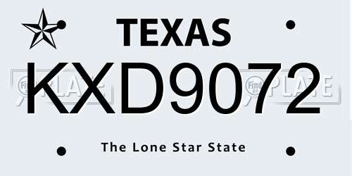 KXD9072 Texas License Plate
