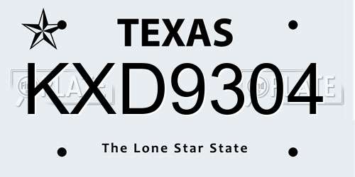 KXD9304 Texas License Plate
