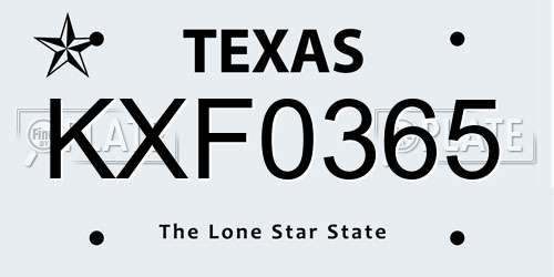 KXF0365 Texas License Plate