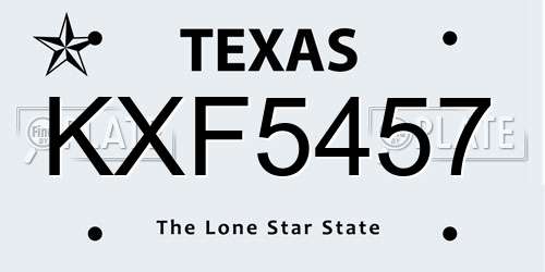 KXF5457 Texas License Plate