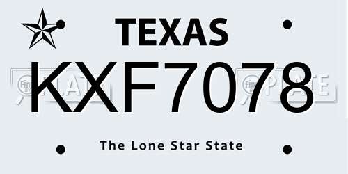 KXF7078 Texas License Plate
