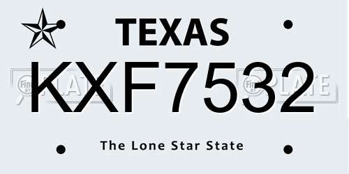 KXF7532 Texas License Plate