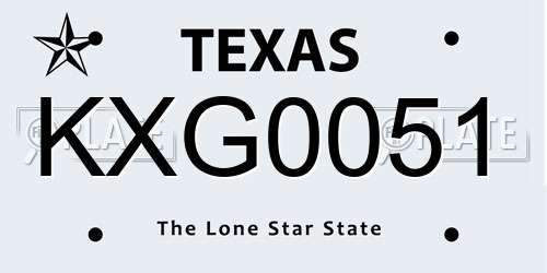 KXG0051 Texas License Plate