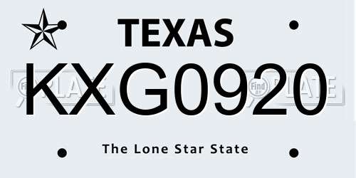 KXG0920 Texas License Plate