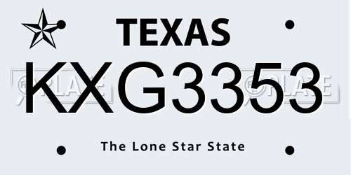 KXG3353 Texas License Plate