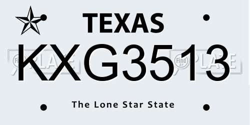KXG3513 Texas License Plate
