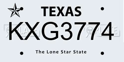 KXG3774 Texas License Plate
