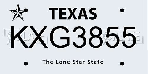 KXG3855 Texas License Plate