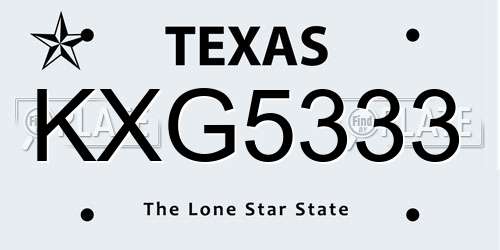 KXG5333 Texas License Plate