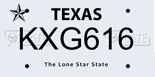 KXG616 Texas License Plate