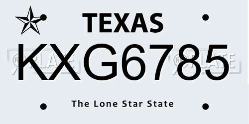 KXG6785 Texas License Plate
