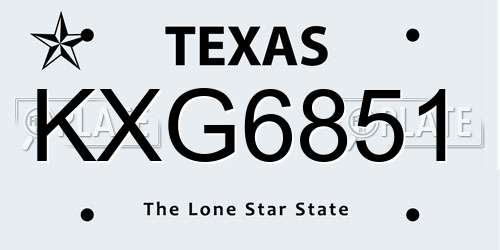 KXG6851 Texas License Plate