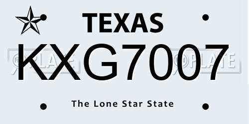 KXG7007 Texas License Plate