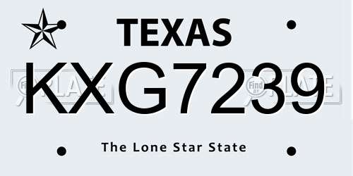 KXG7239 Texas License Plate