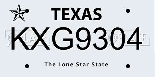 KXG9304 Texas License Plate