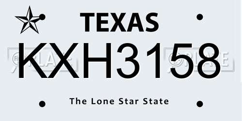 KXH3158 Texas License Plate