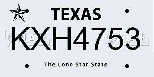 KXH4753 Texas License Plate