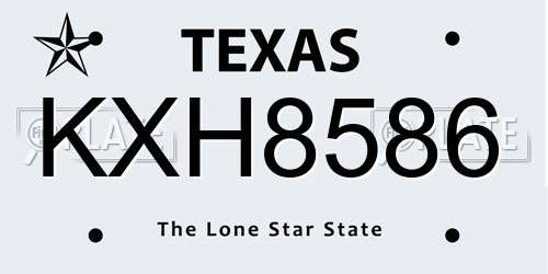 KXH8586 Texas License Plate