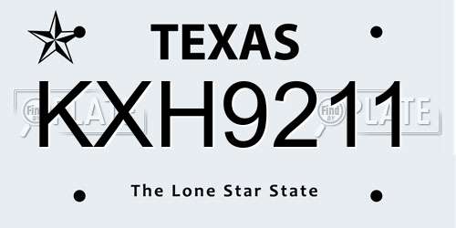 KXH9211 Texas License Plate
