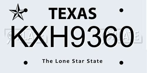 KXH9360 Texas License Plate