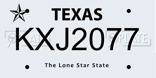 KXJ2077 Texas License Plate